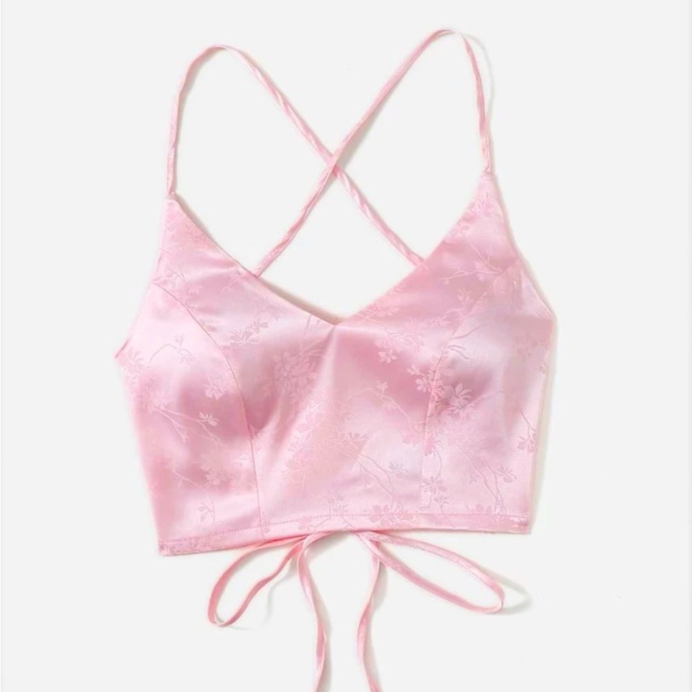 Satin Lace Up Backless Crop Cami Top